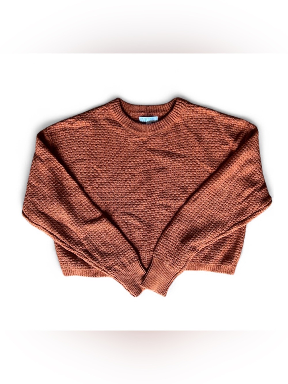 Abound Textured Knit Cropped Crewneck Terracotta Sweater